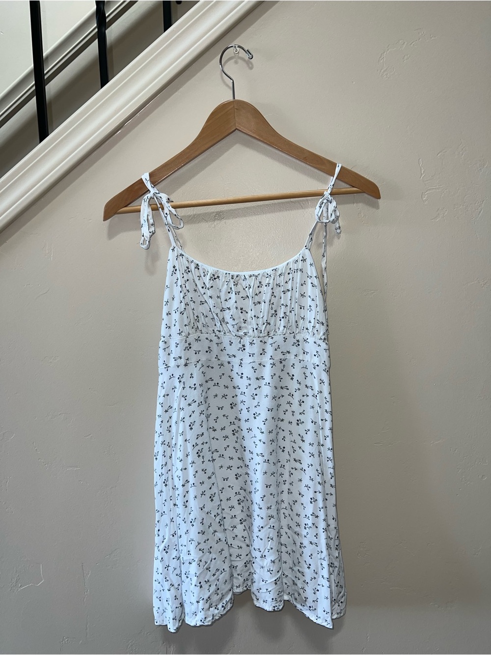 La Hearts White Mini Slip with Black Floral Print and Tie Straps